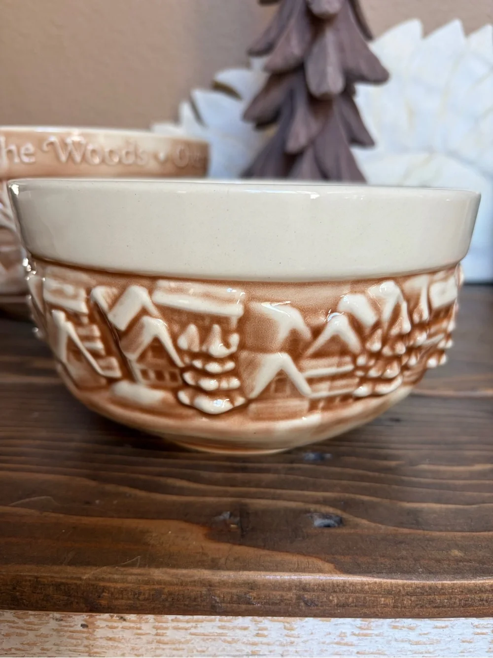 THT Designs Over The River Through Ceramic Bowls Set of 3 & Flocked Brown Trees